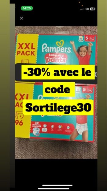 Deux cartons de couches Pampers taille 5