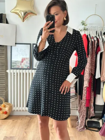 Robe Maje à pois noire et blanche taille 38