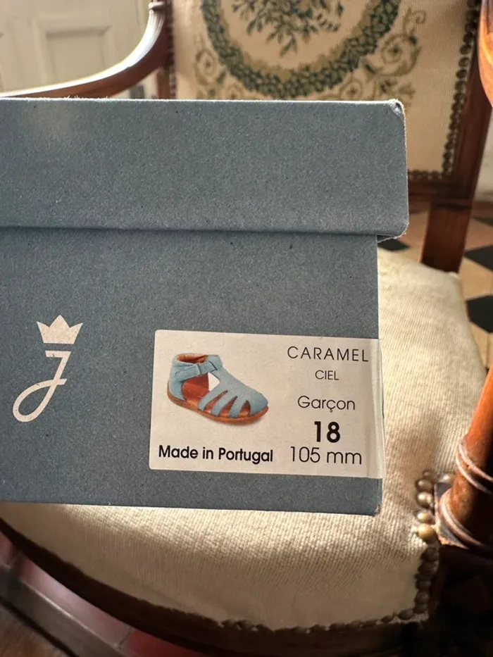 NEUF Chaussures sandales cuir Jacadi bleu ciel clair garçon 18 bébé Caramel - photo numéro 7