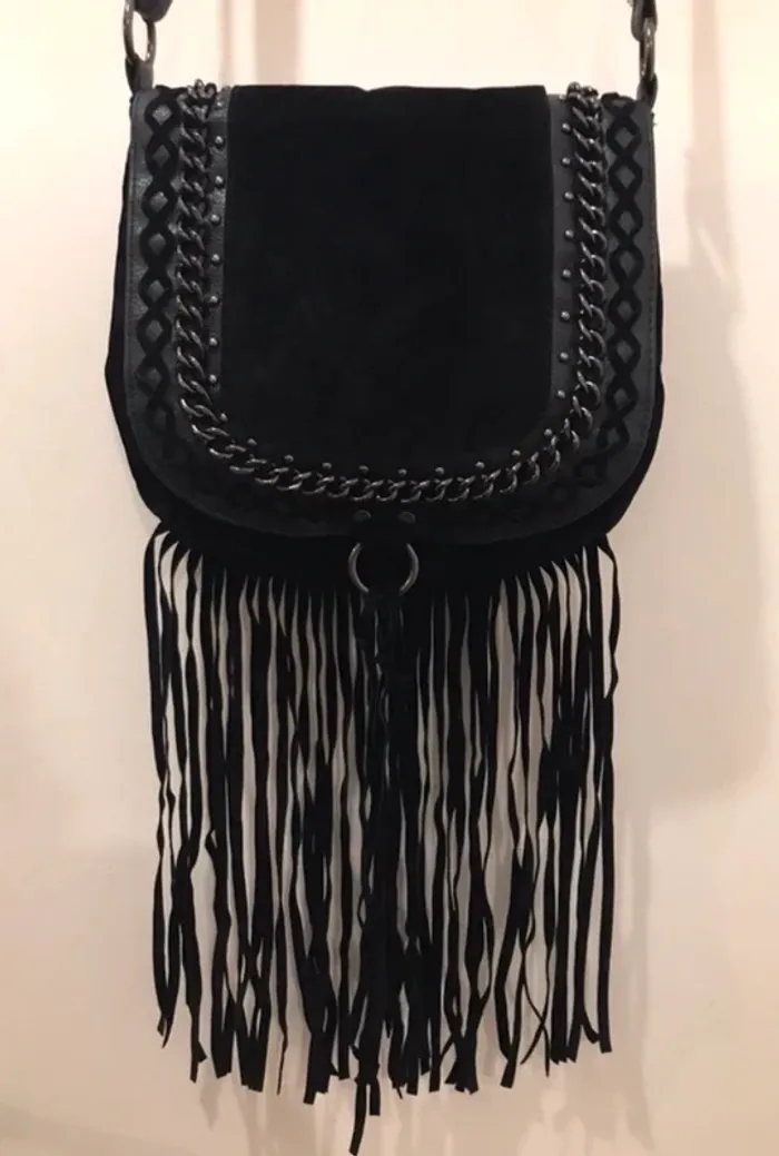 Sac à main atmosphère en bandoulière avec des franches noire en dim noir taille unique