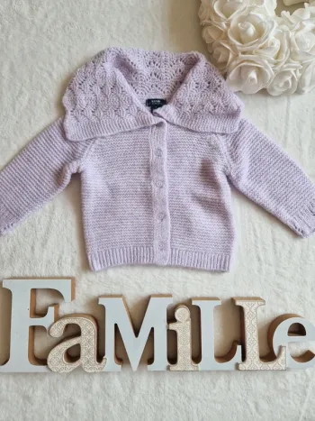 🧶 Gilet en maille lilas Bébé Fille 🧶