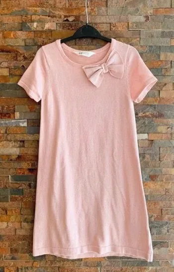 Robe fille 8/10 ans – Rose poudré avec petit nœud