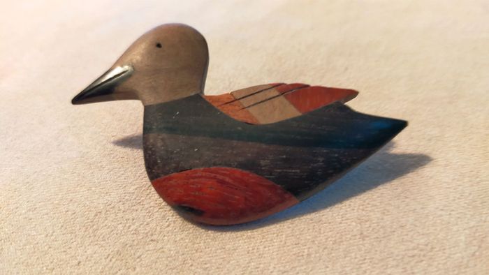 Broche vintage en bois – Forme canard peint - photo numéro 2