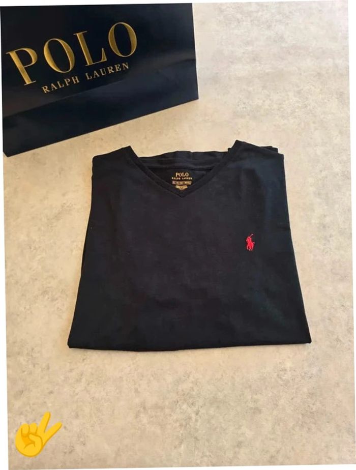 T-shirt Ralph Lauren XL coupe col rond bleu Homme Men tee97