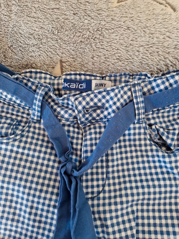 Pantalon fille bleu à petit carreau - photo numéro 2