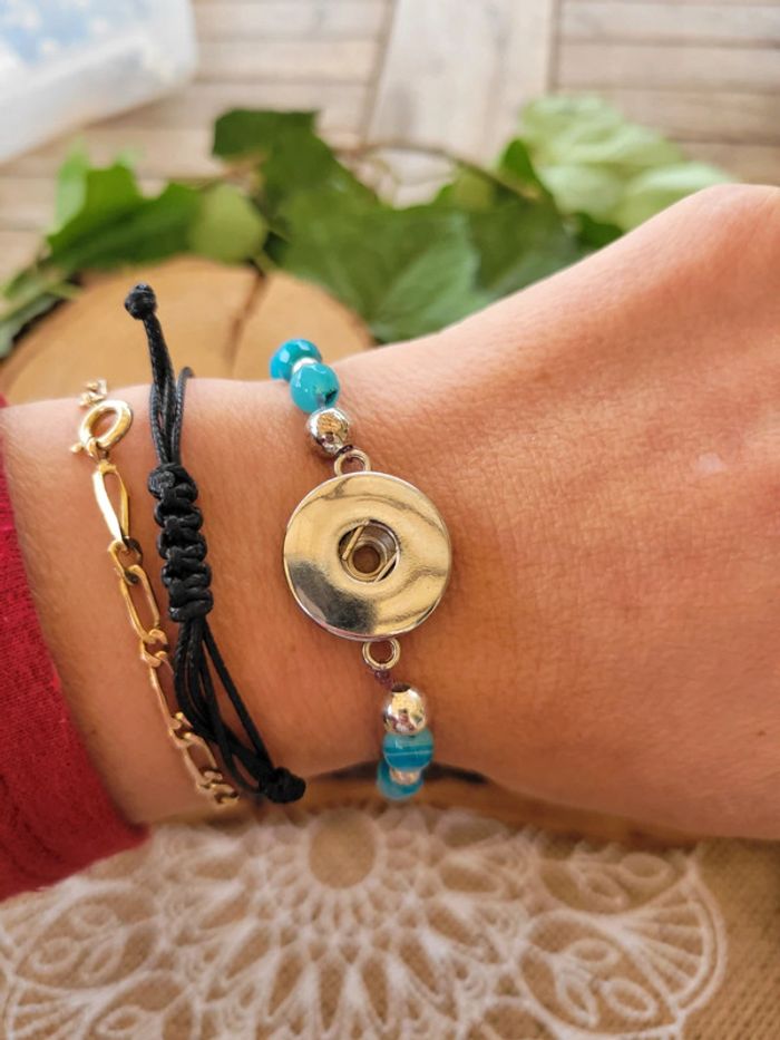 Bracelet pour bouton pression perles agate bleue - photo numéro 4