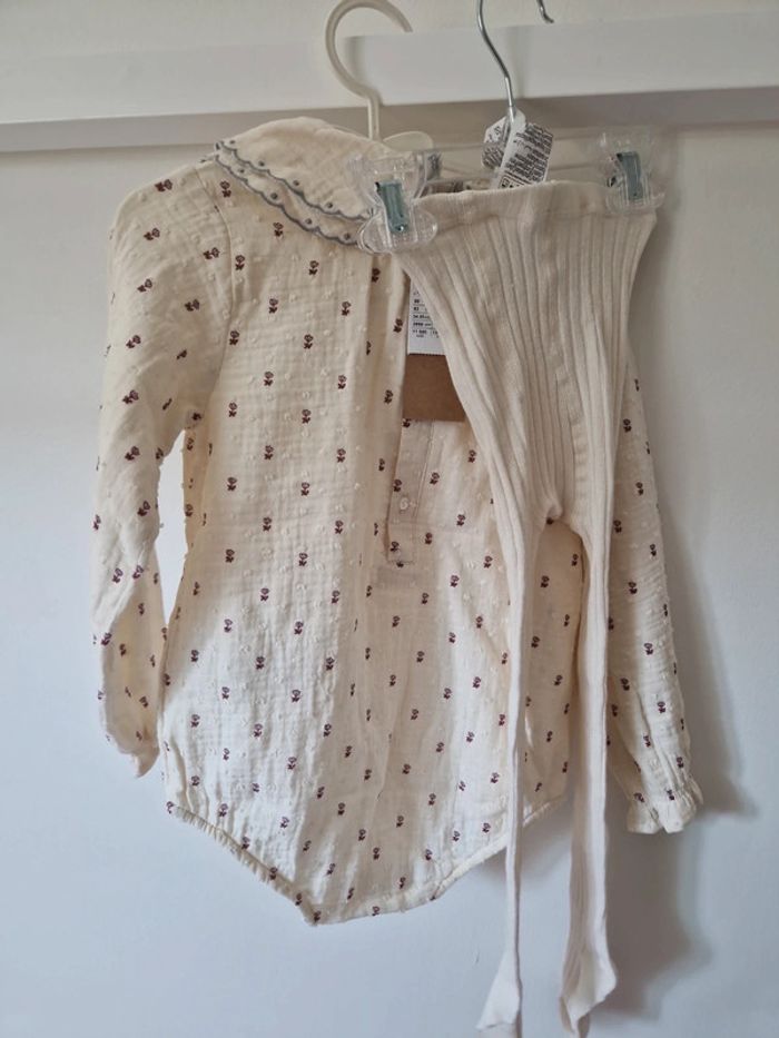 Barboteuse avec collants beige col claudine 3ans neuve - photo numéro 7
