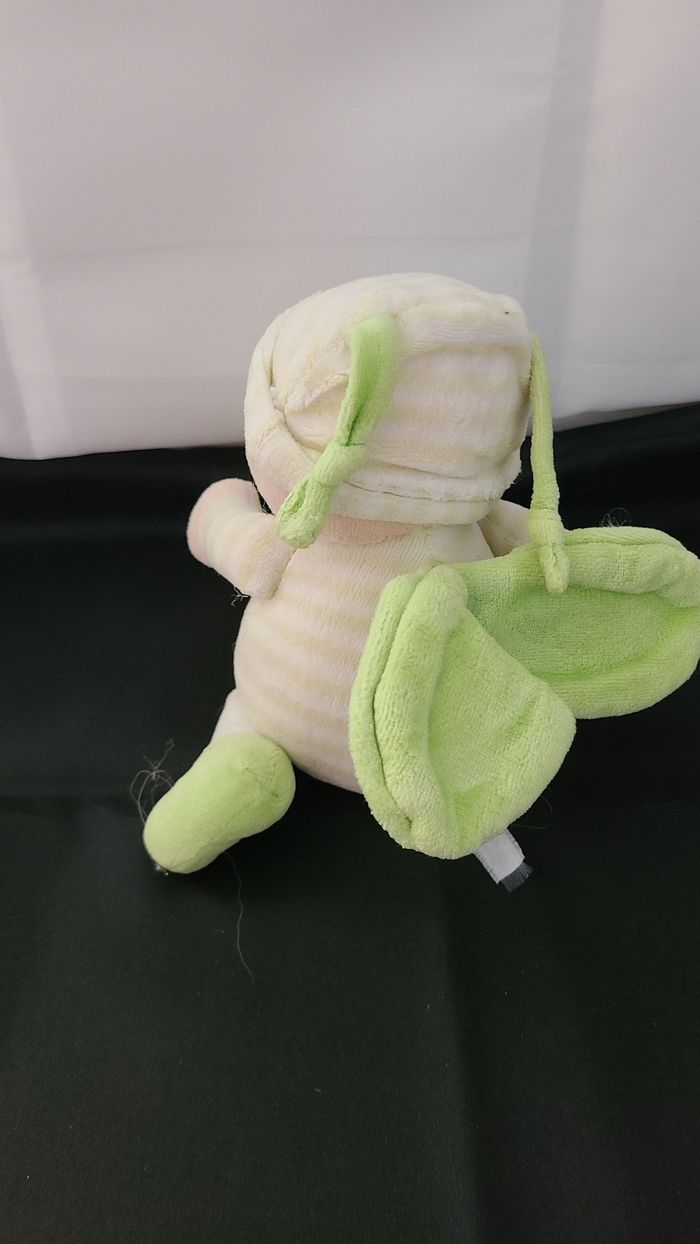 Doudou Maxita Peluche Lutin Garcon Ange Rayé Jaune Blanc Aile Dans le Dos - photo numéro 2