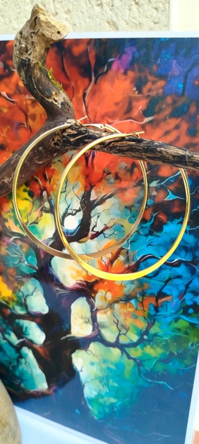 Créoles Élégance – Plaqué Or 24 Carats diam 7 cm - photo numéro 3