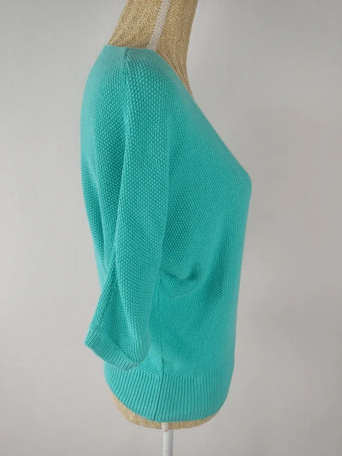 Blouse manches courtes maille tricot turquoise taille S Cache Cache - photo numéro 3