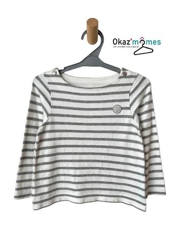 Marinière à manches longues blanc + argenté - Petit Bateau 5 ans (110cm)