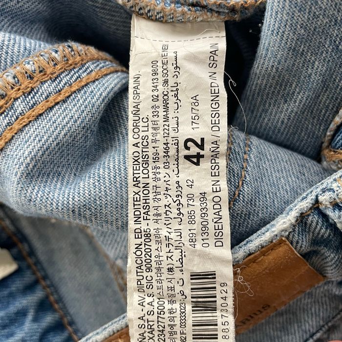 Jean droit bleu clair effet usé Stradivarius taille 42 (L), 100% coton, made in Cambodia V071 - photo numéro 9