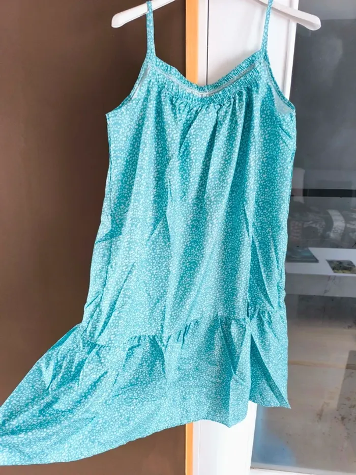 Robe mi longue à fleurs turquoises et blanches femme 42 - photo numéro 11