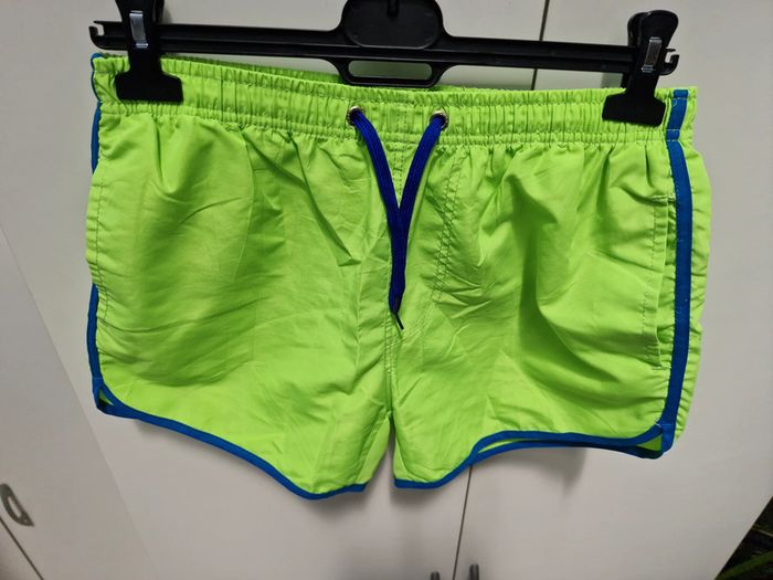 Short De Bain Vert Fluo Bleu Avec Poches - photo numéro 3
