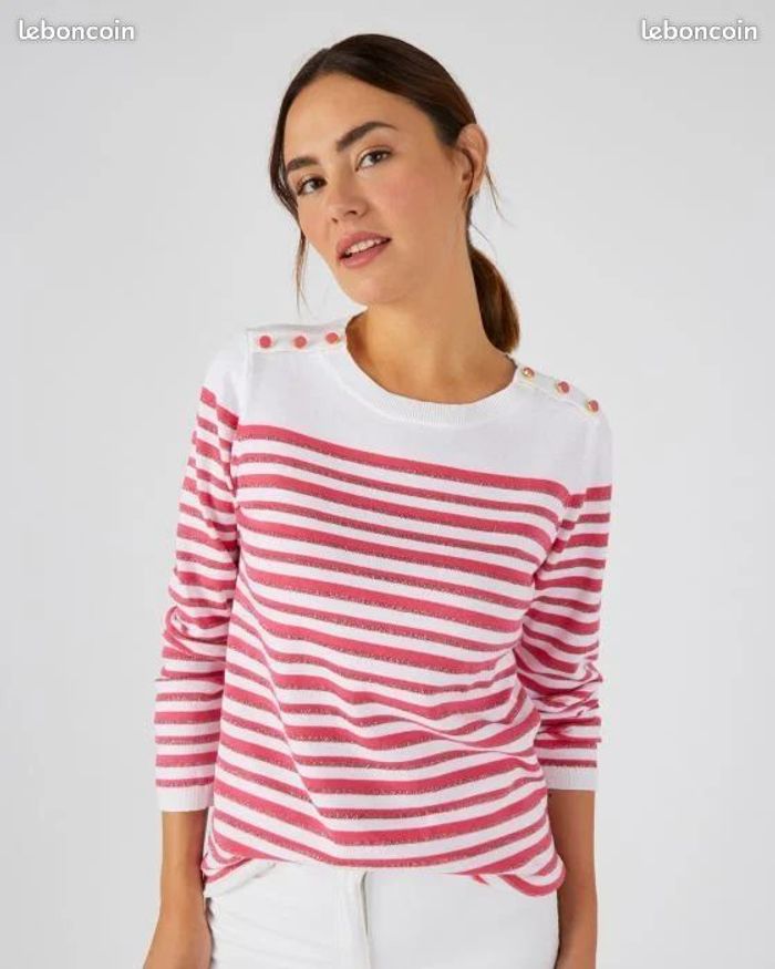 Rayé Framboise - Pull Marinière rayures brillantes – rayé framboise - 46/48 - Damart