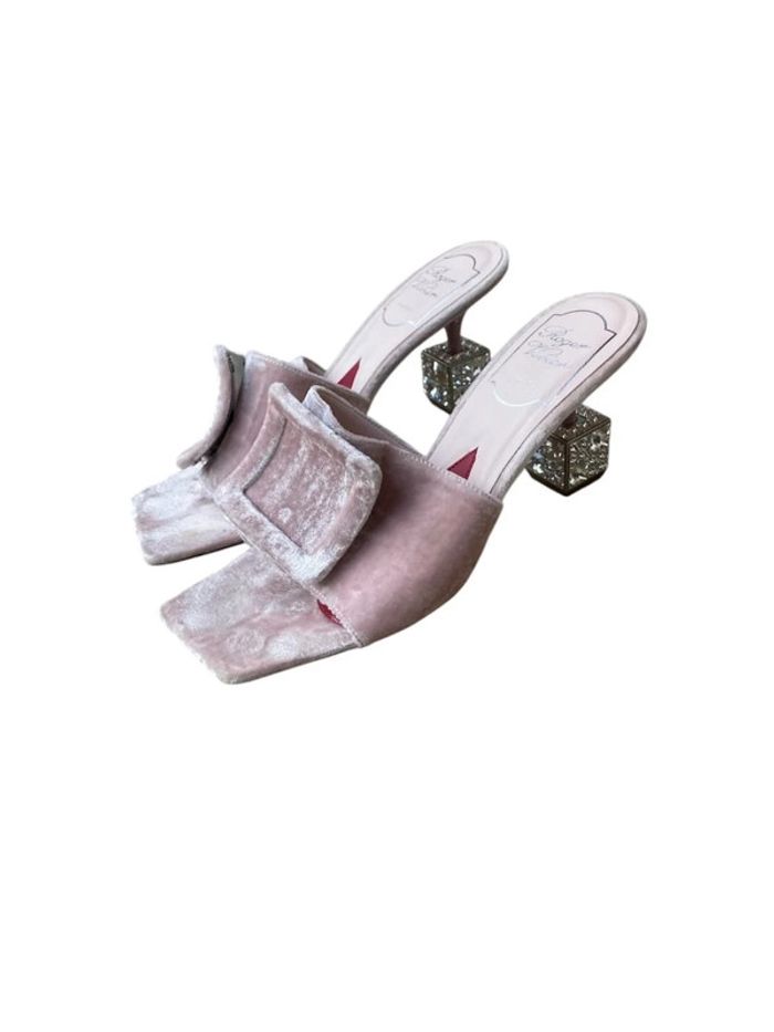 Mules en velours rose et talons strass Roger Vivier taille 36 1/2