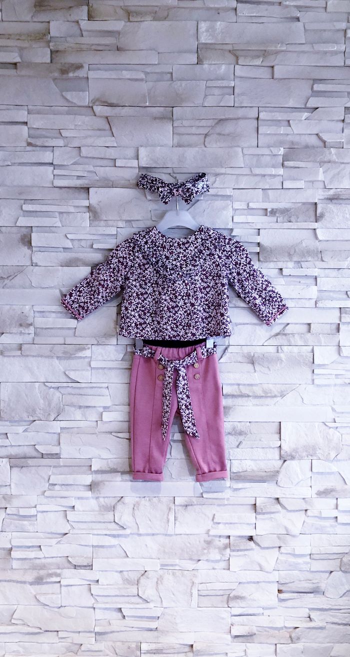 SERGENT MAJOR - ENSEMBLE 4P BÉBÉ FILLE MOTIF FLEURS, VOLANT & BRODERIES 6M