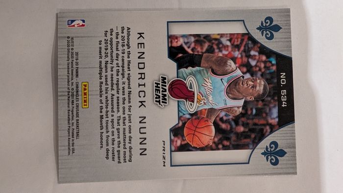 Carte Kendrick Nunn Chronicles Crusade Panini numéro 534 2019-2020 - photo numéro 3
