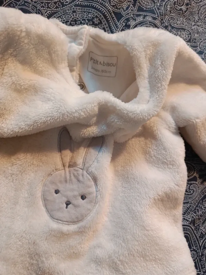 Pyjama lapin gris p'tit bisou 60cm - photo numéro 2