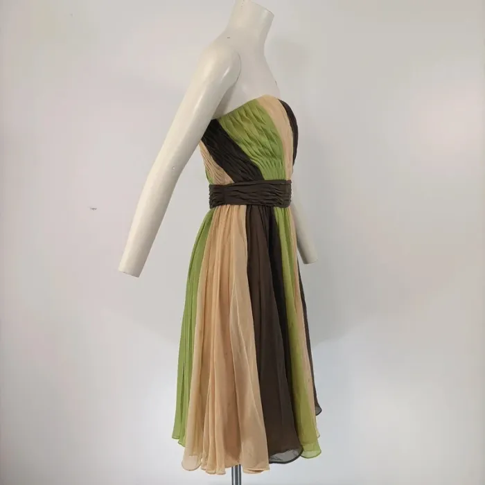 Robe bustier plissée Nougat London beige vert marron taille 38 cocktail été A100 - photo numéro 5
