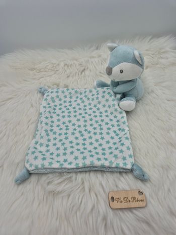 Doudou renard mouchoir bleu vert Nicotoy