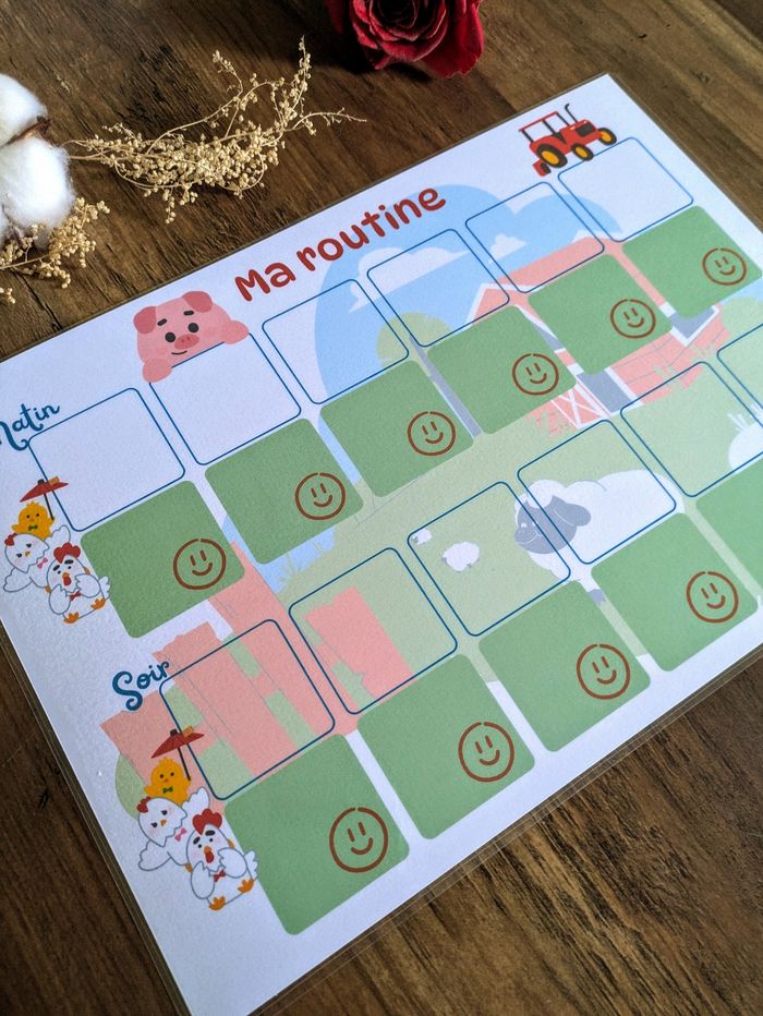 Tableau routine A4 tracteur ferme + 24 étiquettes garçon - photo numéro 3