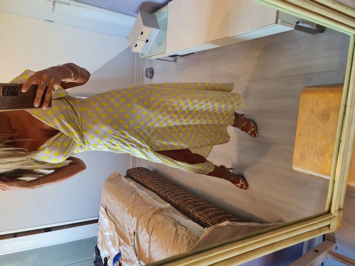 Robe longue grise crème à pois jaune avec fente Zara Taille 34 - photo numéro 5