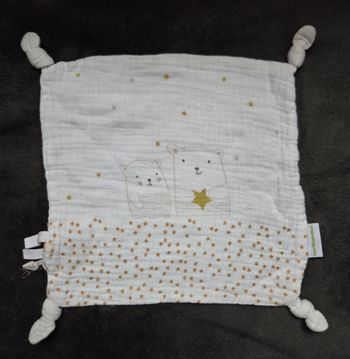 Doudou carré plat lange blanc- Ours etoiles dorées- Vertbaudet 