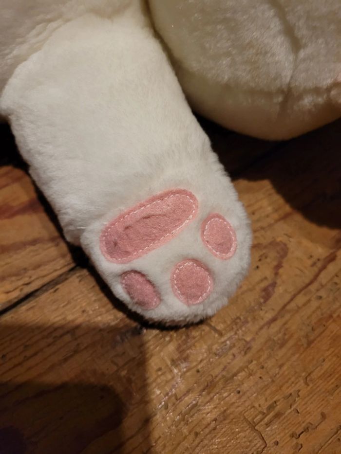 RARE Gros Ours Boulgom Made in France rose blanc 40cm nœud ruban peluche collection - photo numéro 5