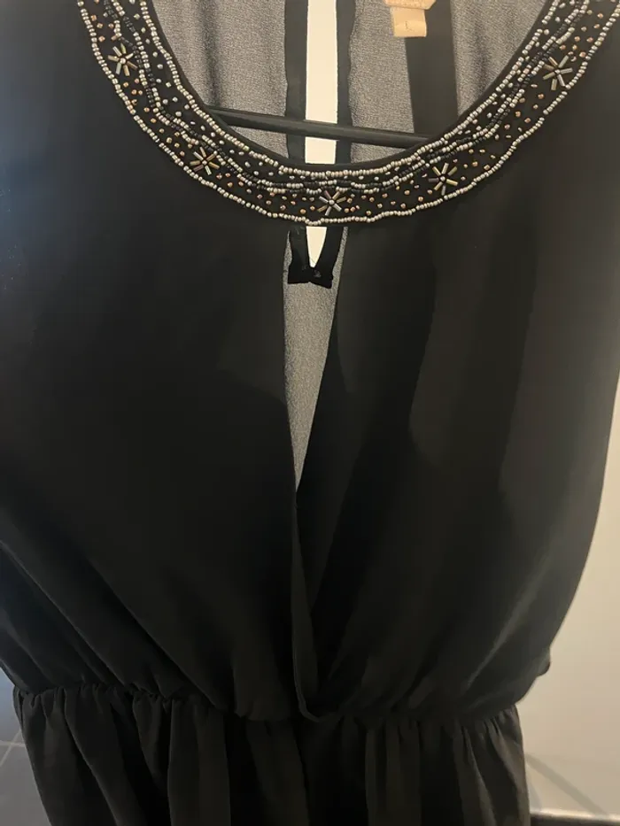 Tunique/robe noire ajourée à perles Taille L - photo numéro 2