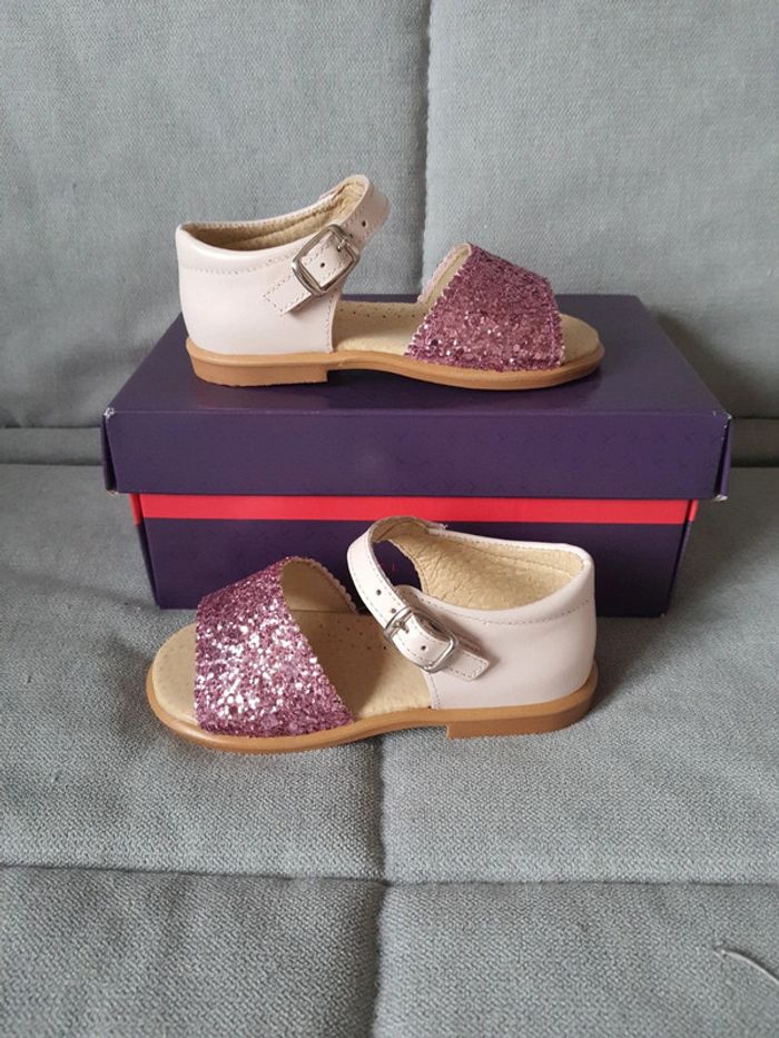 Sandales nu-pieds en cuir rose gliter Lola Palacios pointure 24 neuf avec étiquettes - photo numéro 4