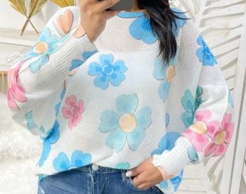 Joli pull léger imprimé fleurs. TU