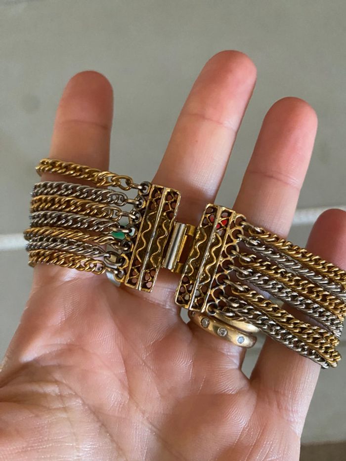 Collier sautoir à plusieurs chaînes en métal argenté et doré - photo numéro 9