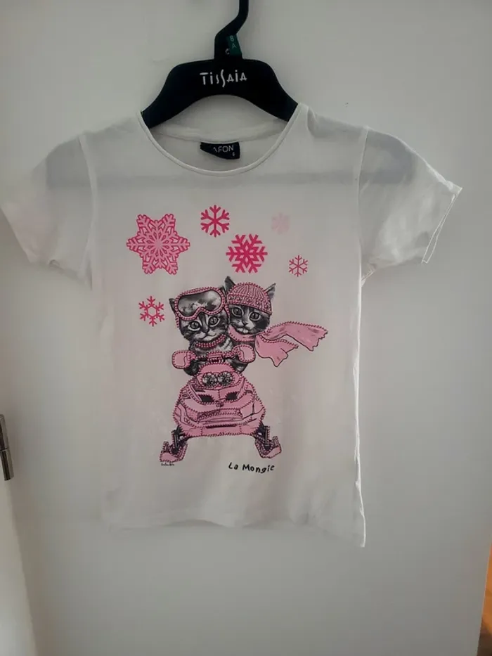 T-shirt blanc blanc chat Taille 8 ans