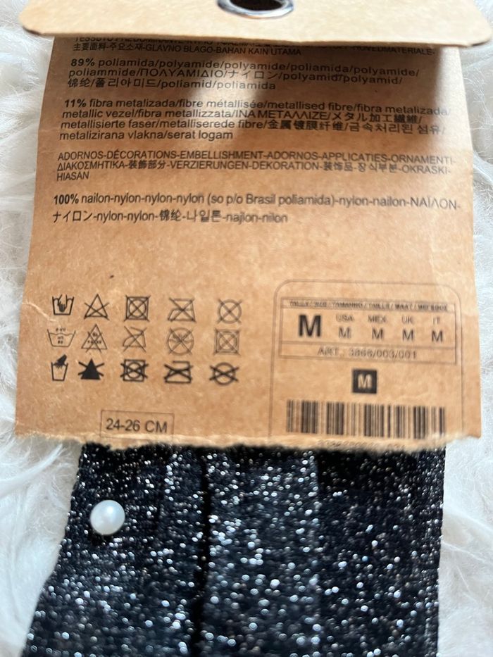 Chaussettes fines noires paillettes argentées perles blanches 24/26cm Stradivarius neuves 🧦 - photo numéro 3