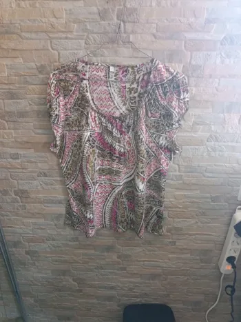 Blouse ethnique kaki-rose 42