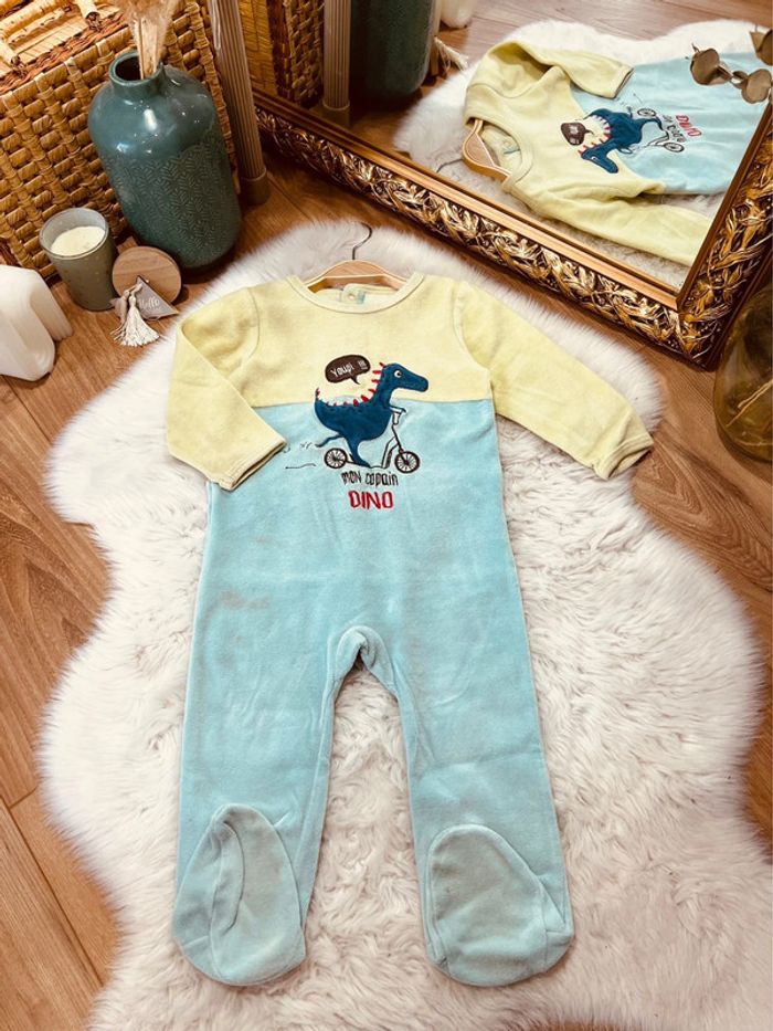 Taille 18 mois pyjama velours garçon Gemo bleu et vert * Dino * 💙