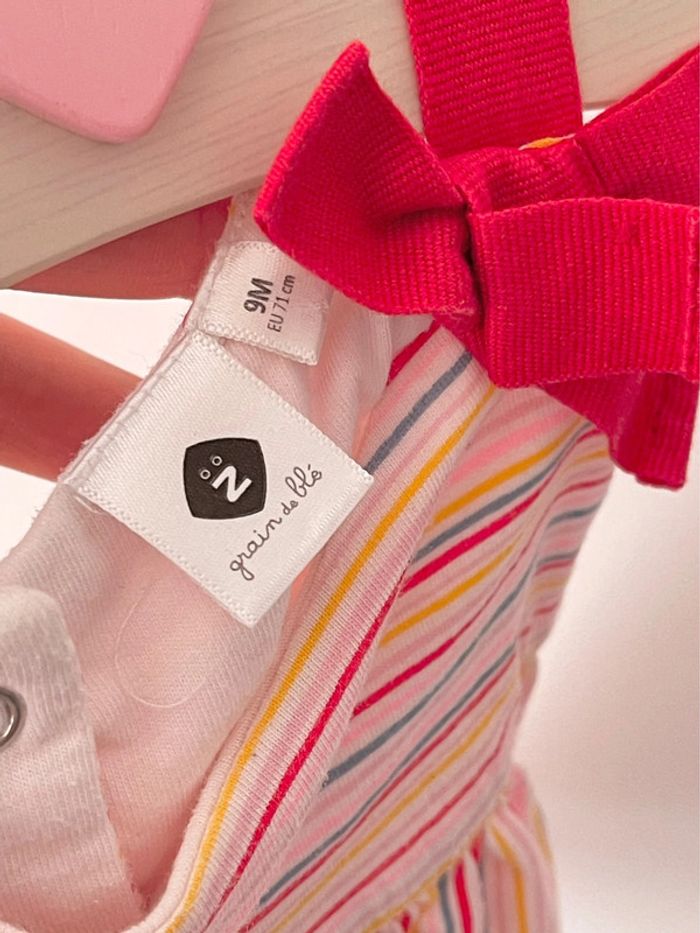 Haut coupe babydoll ou mini robe “grain de blé” pour bébé fille taille 9 mois en coton - photo numéro 3