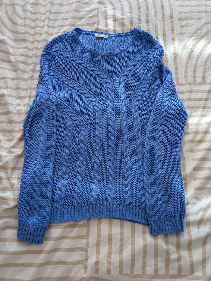 Pull Cache Cache - Grosse Maille Torsadée Bleu Électrique