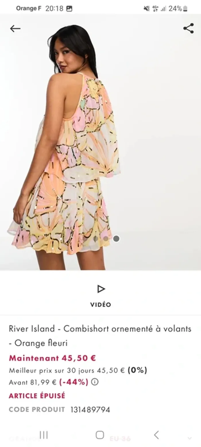 Combishort River Island ornementé orange fleurie - photo numéro 11