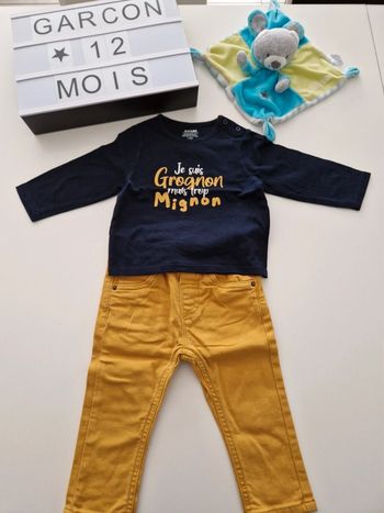 Ensemble 12mois moutarde et marine