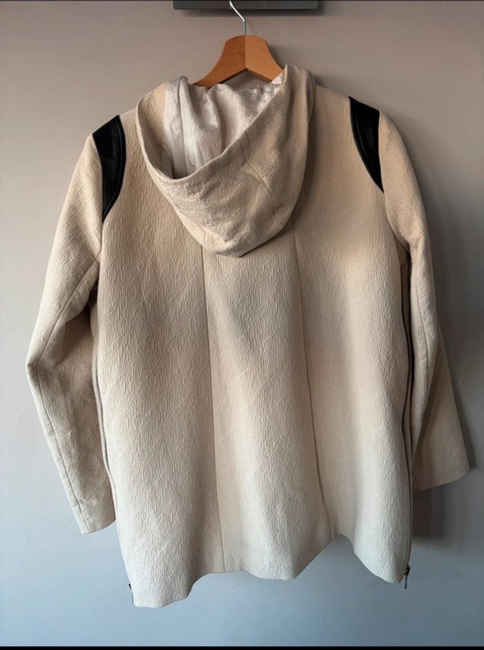 Magnifique manteau à capuche empiècements cuir Maje 40 - photo numéro 15