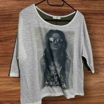 Haut manches longues kaki/blanc Cache Cache - 34/XS