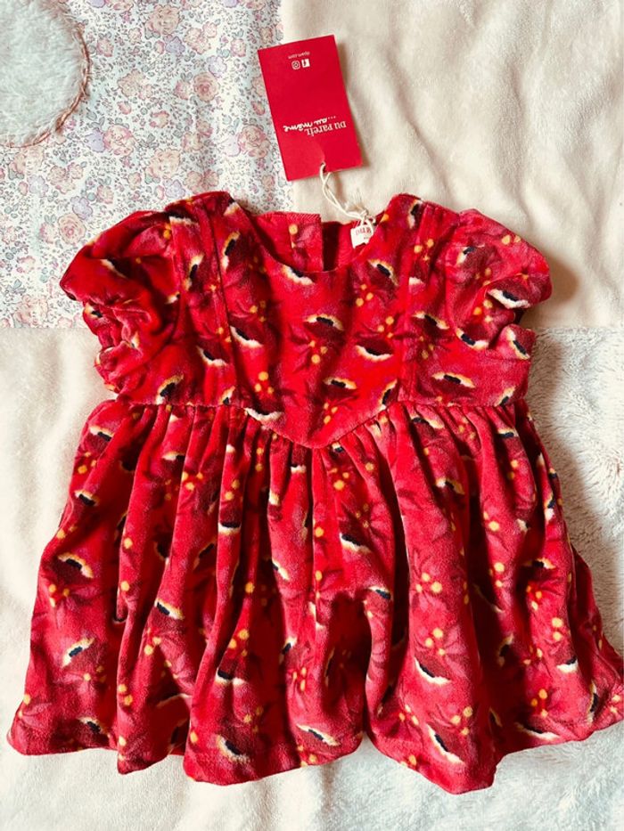 Robe rouge velour coton tulle 3 mois