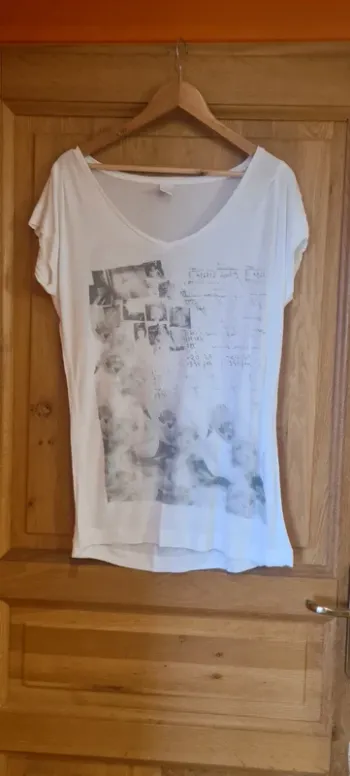 T-shirt blanc et gris Camaïeu