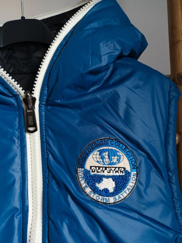 Veste doudoune sans manches réversible à capuche bleu / noir DLN Star taille S - photo numéro 3