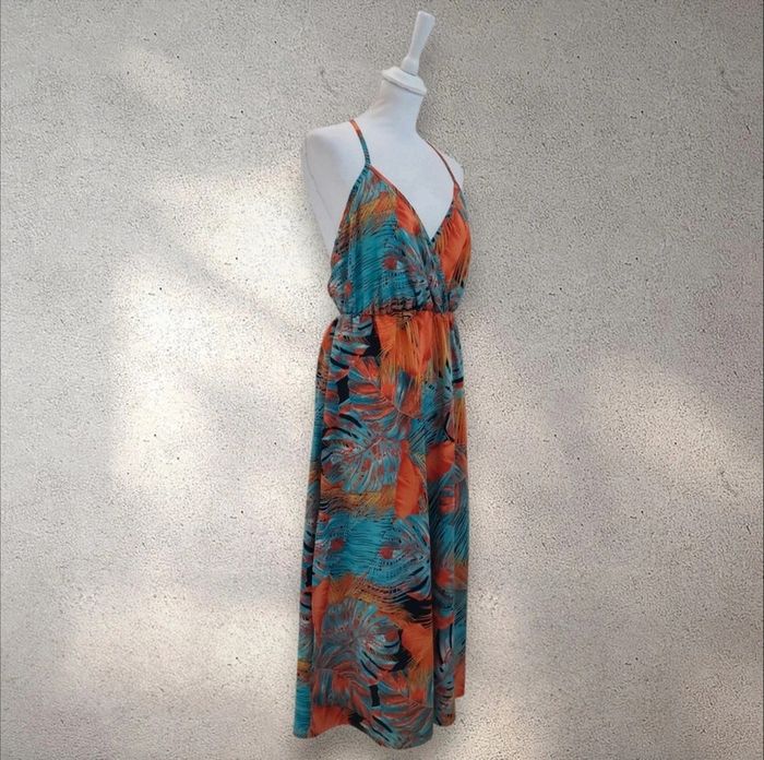 Robe longue imprimée bretelles croisées dos nu taille M - photo numéro 2