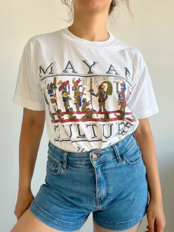 T-shirt vintage à motifs maya en coton taille M