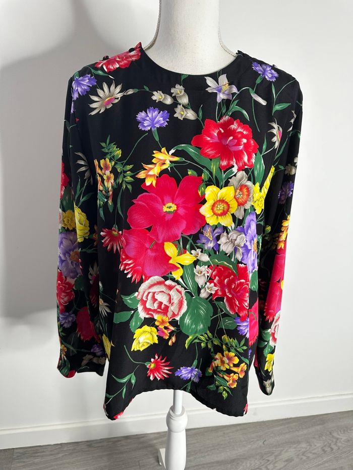 Blouse à fleurs noire et multicolore Gérard Pasquier Vintage T40 L
