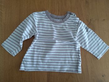 Maillot ML blanc rayé taupe